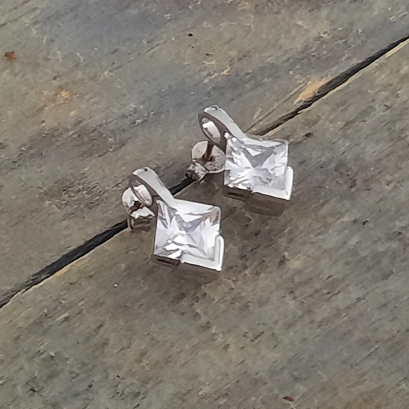 Cubic Zirconia Sterling Silver Solitaire Stud Earrings - Picture 7 of 12
